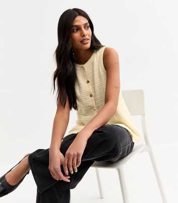 Light Yellow Boucle Crew Neck Button Up Waistcoat