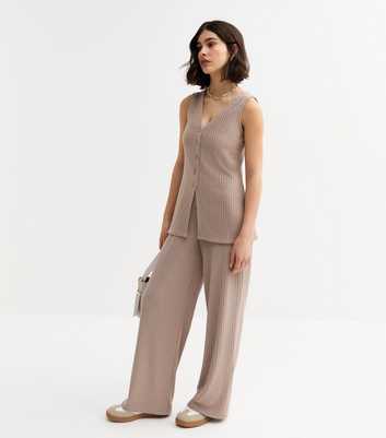 Mink Textured Wide Leg Trousers