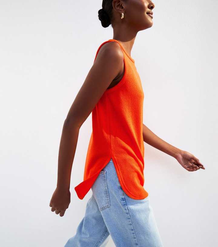 Orange Textured Round Neck Vest