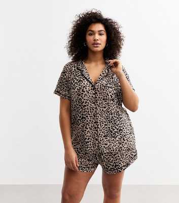 Curves Brown Leopard Print Pyjama Set