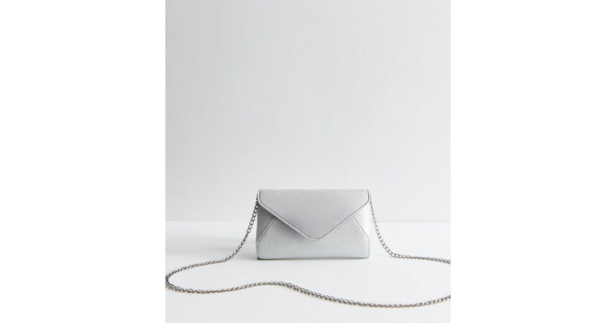 Metallic Silver Elongated Clutch  Bag