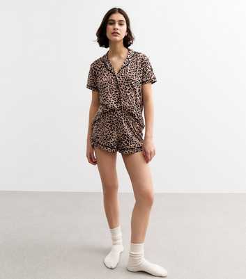 Brown Animal Print Shirt And Shorts Pyjamas