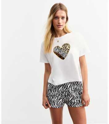 White Animal Heart Print Short Pyjama Set