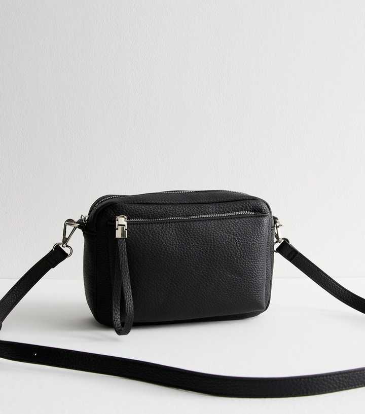 Black Grained Faux Leather Crossbody Bag