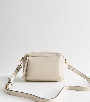 Cream Grained Leather Crossbody Bag