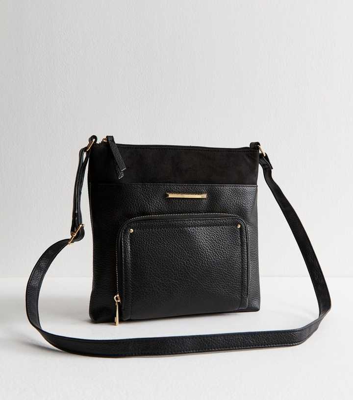 Black Faux Leather and Suede Messenger Bag New Look