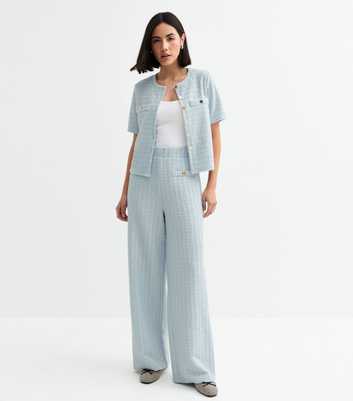 Blue Boucle Wide Leg Trousers