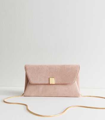 Pink Faux Suede Oversized Clutch Bag 