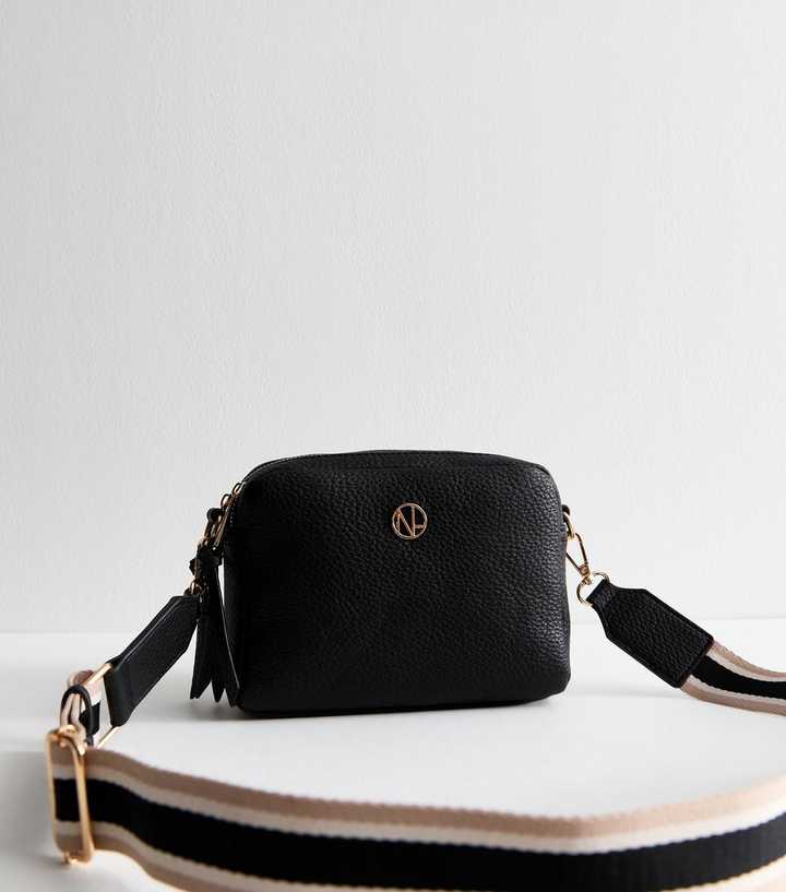 Black Grained Faux Leather Crossbody Bag