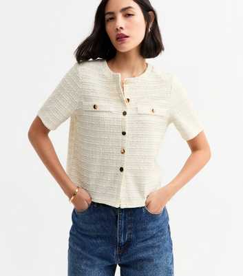 Cream Textured Button Up Top