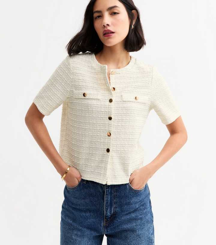 Cream Textured Button Up Top | New Look