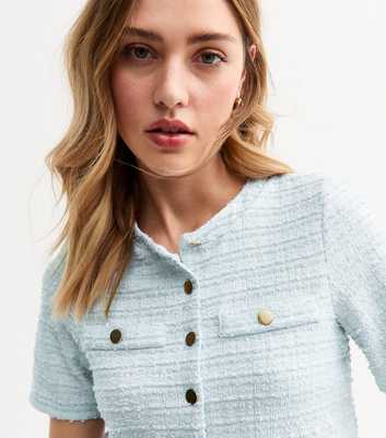 Blue Boucle Button Up Top