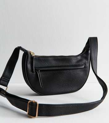 Black Grained Faux Leather Crossbody Bag