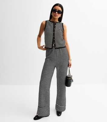 Black Textured Striped Wide Leg Trousers