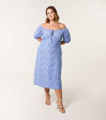 Blue Vanilla Curve Blue Floral Print Midi Dress