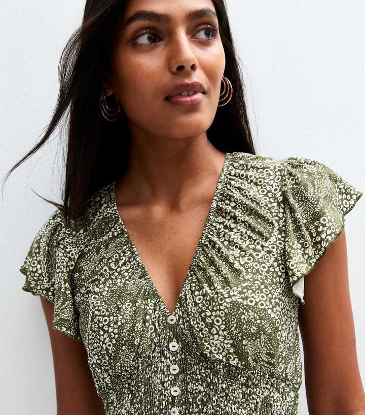 Blue Vanilla Olive Green Printed Midi Dress | New Look