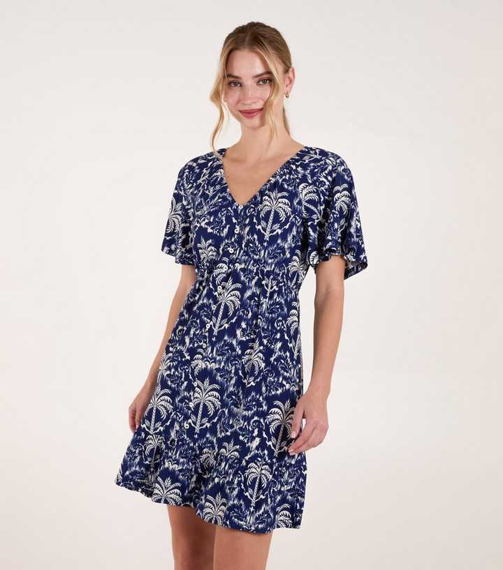 Blue Vanilla Navy Floral V Neck Mini Dress
