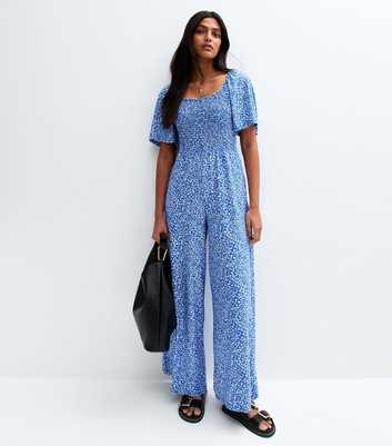 Blue Vanilla Blue Floral Print Square Neck Jumpsuit