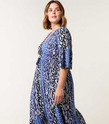 Blue Vanilla Curve Blue Abstract Print Midi Dress
