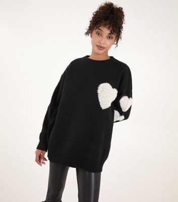 Blue Vanilla Black Flocked Heart Knitted Jumper New Look