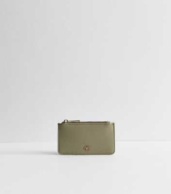 Olive Faux Leather Zip Pocket Cardholder