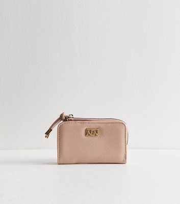 Pink Logo Plaque Faux Leather Cardholder Purse