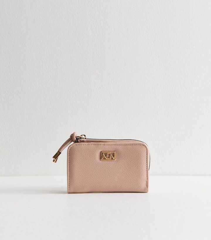 Pink Logo Plaque Faux Leather Cardholder Purse