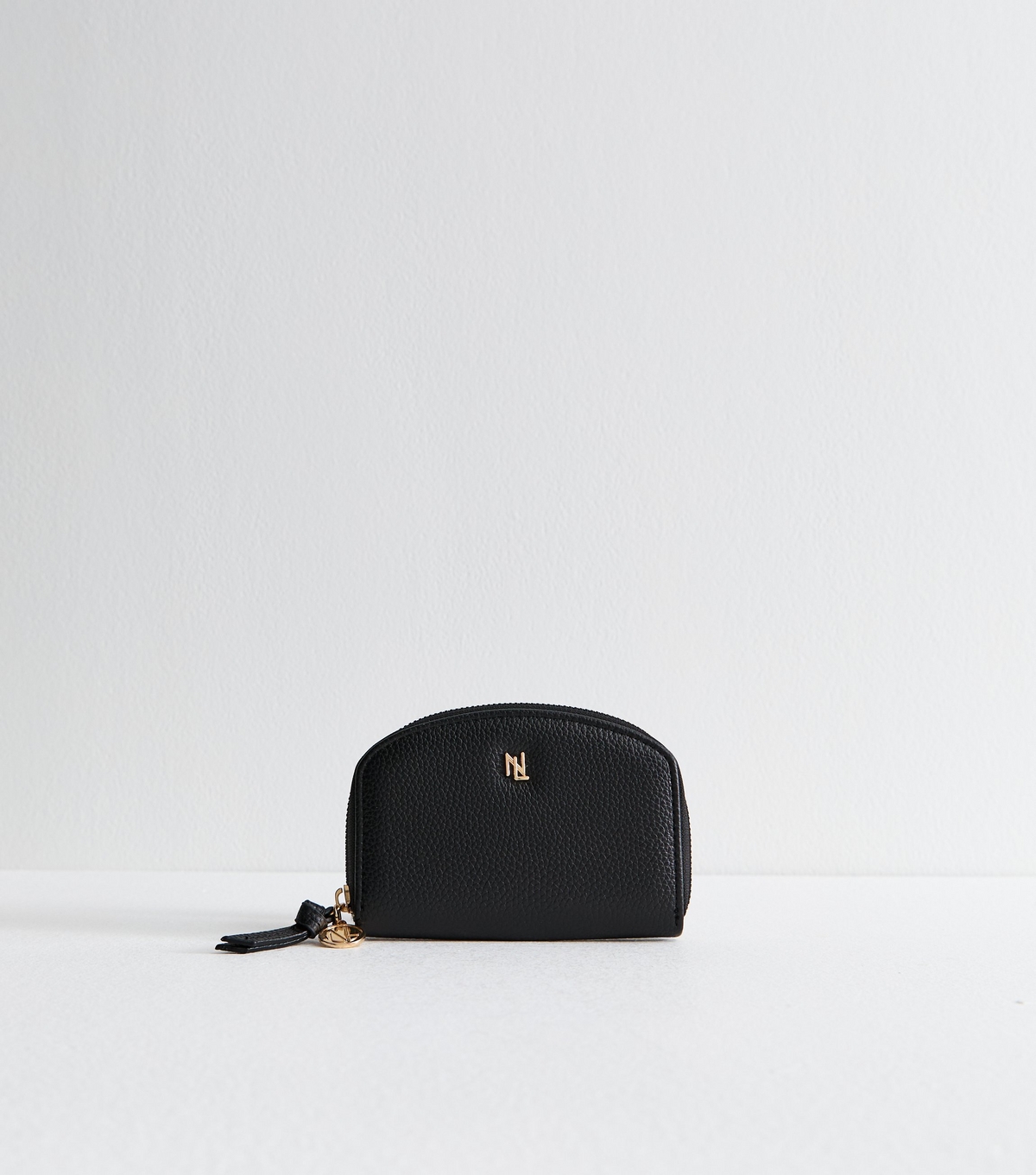 Black Grained Faux Leather Zip Around Purse New Look
