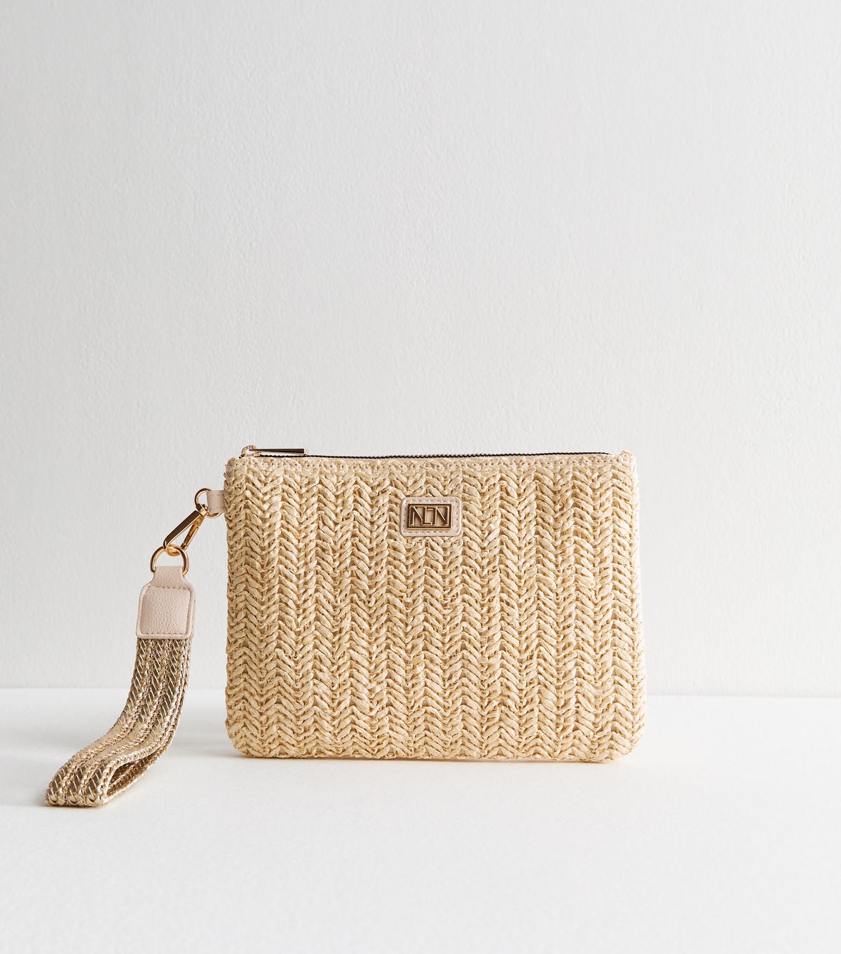 Stone Woven Raffia Look Clutch Bag New Look