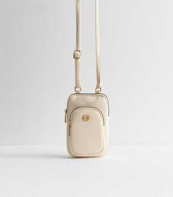 Off White Faux Leather Crossbody Phone Bag 