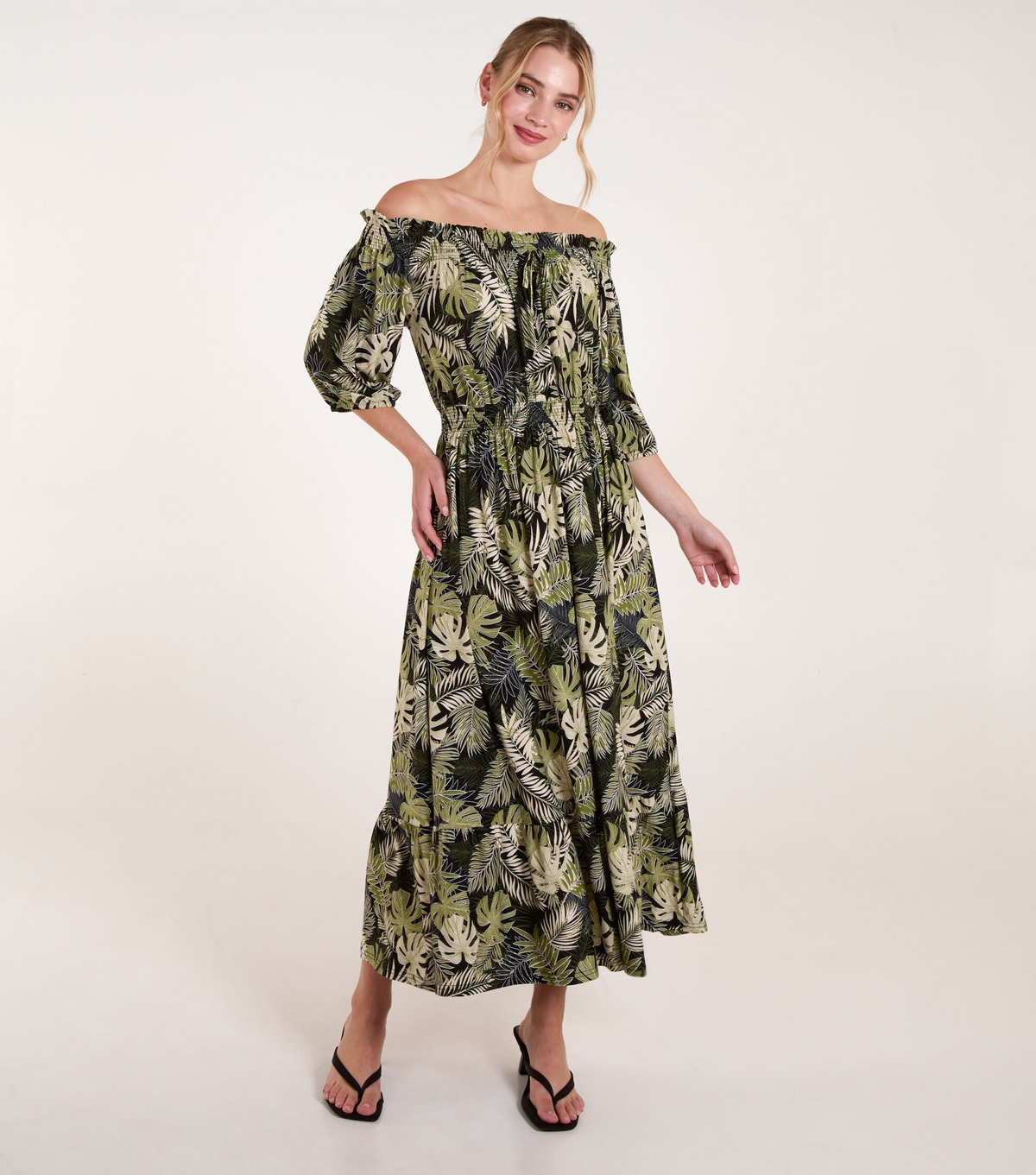Women's Green Bardot Maxi Dress Blue Vanilla New Look