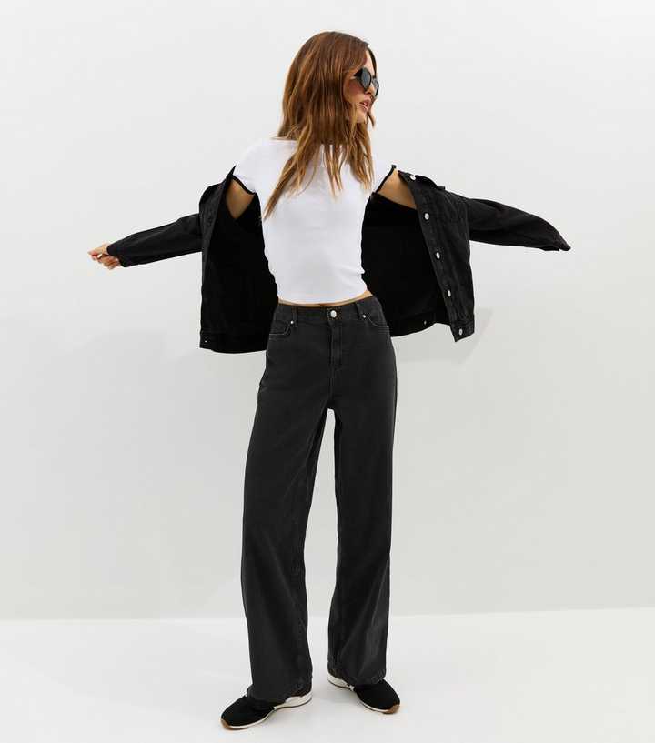 Black Elasticated Waist Wide Leg Jeans