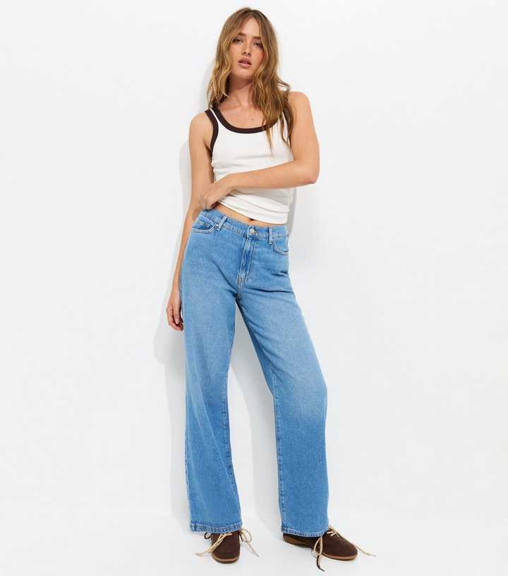 Blue Elasticated Waist Wide Leg Jeans