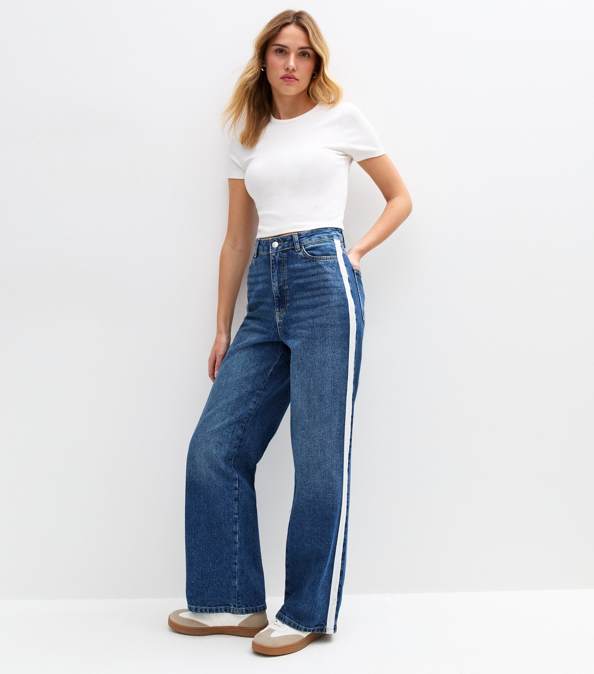 Women's Blue Adalae Side Stripe Wide Leg Jeans New Look