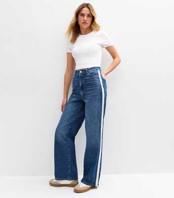 Blue Adalae Side Stripe Wide Leg Jeans