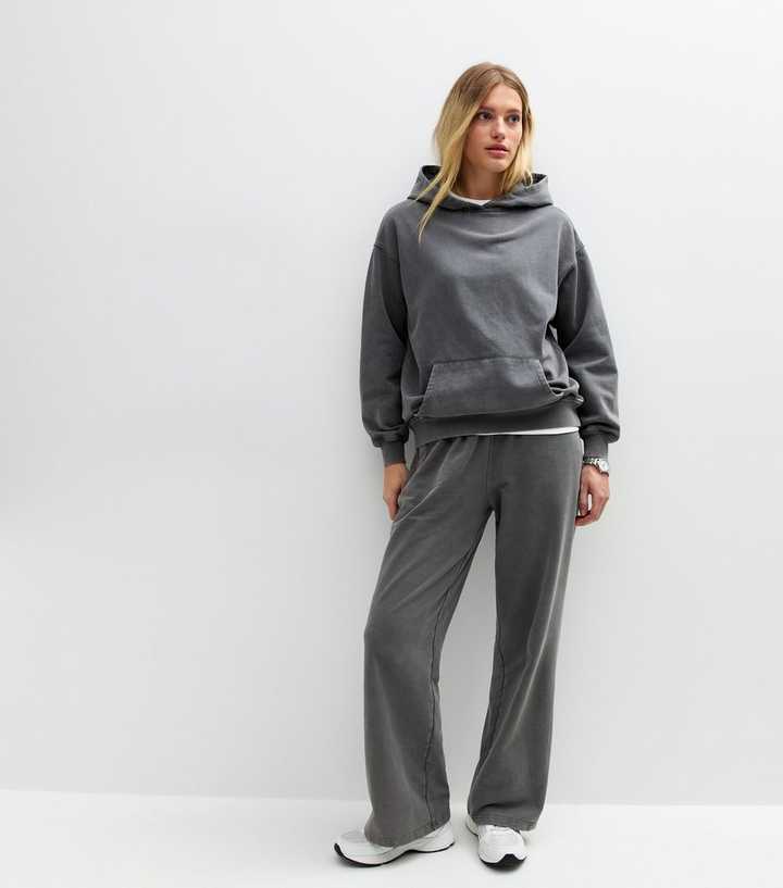 Grey Acid Wash Wide Leg Joggers 