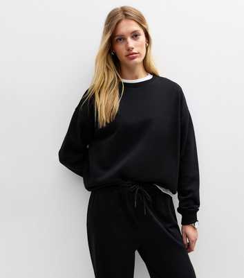 Black Jersey Crew Neck Sweatshirt 