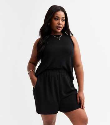 Curves Black Textured Shorts
