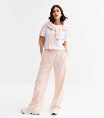 Pink Pintuck Wide Leg Joggers