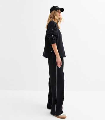 Black Contrast Piping Wide Leg Jersey Joggers