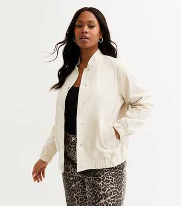 Curves Cream Long Sleeve Bomber Jacket