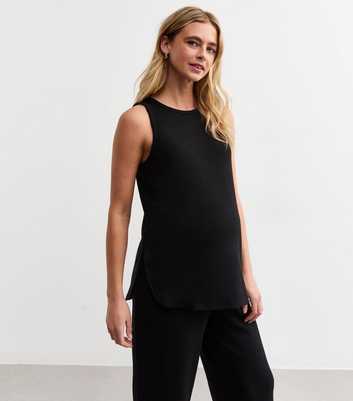 Maternity Black Textured Loose Fit Vest Top