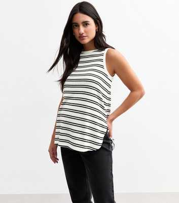 Maternity White Textured Knit Striped Vest