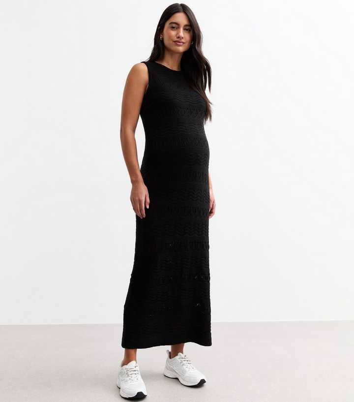 Maternity Black Patterned Knit Maxi Dress