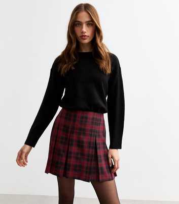 Red Box Pleated Checked Skirt