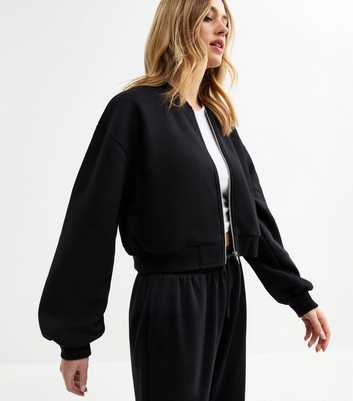 Black Zip Front Cropped Bomber Jacket
