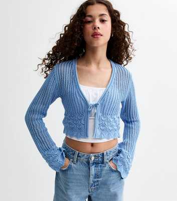 Girls Blue Tie Front Cropped Cardigan