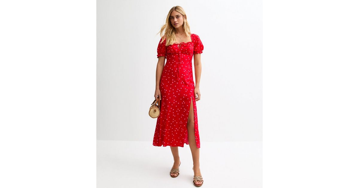 red milkmaid midi dress Red boohoo Maternity Milkmaid Midi Dress