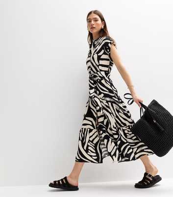 Black Abstract Print Midi Dress