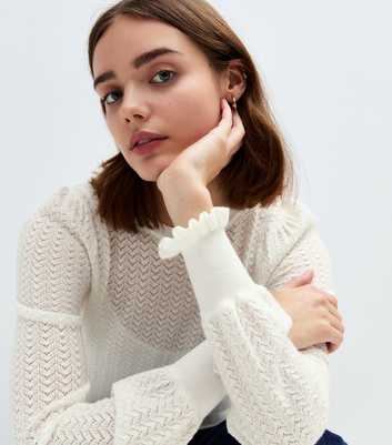 Cream Pointelle Frill Crew Neck Jumper